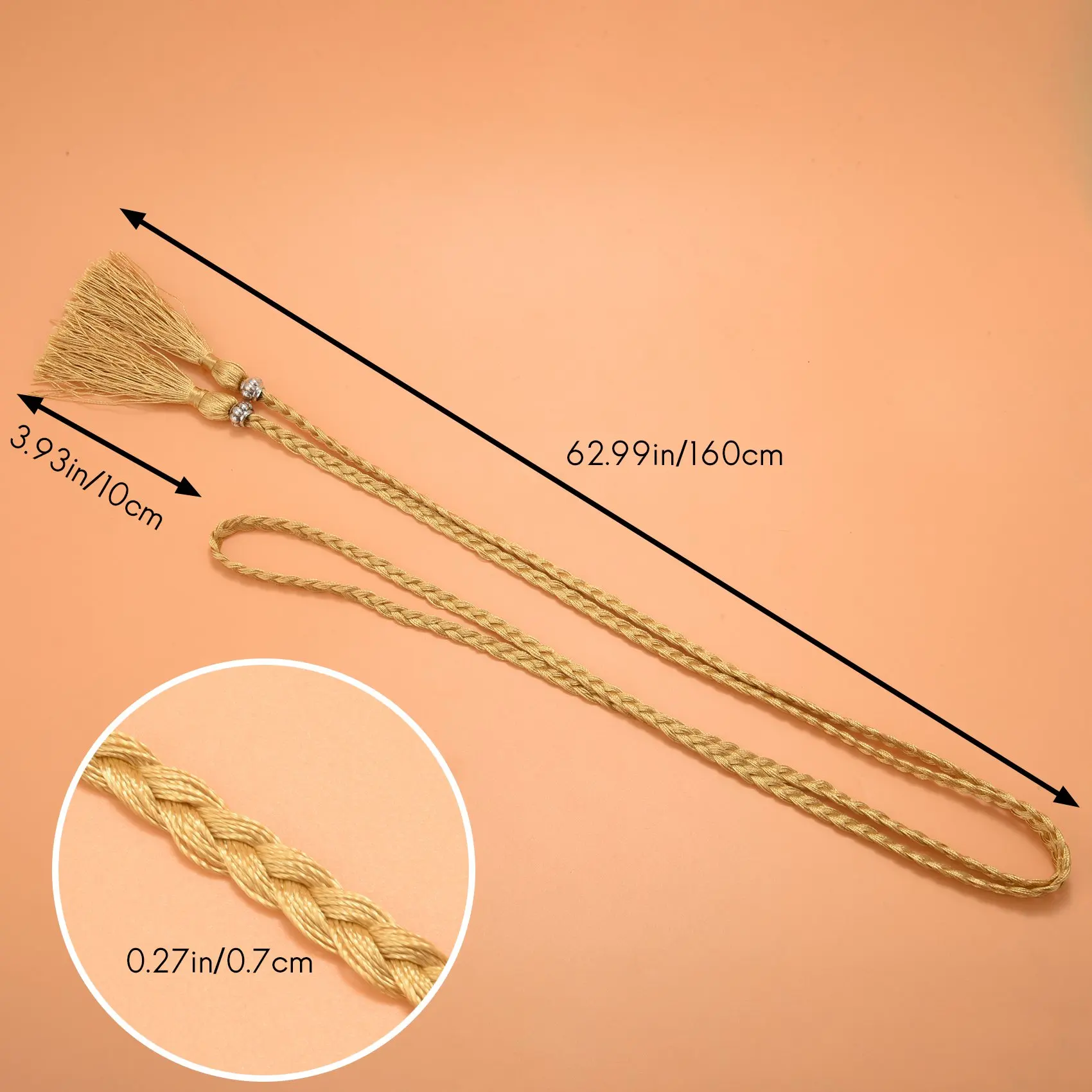 A97G เข็มขัดพู่ทอปมตกแต่งสายโซ่เอวเชือกเอวสีทอง