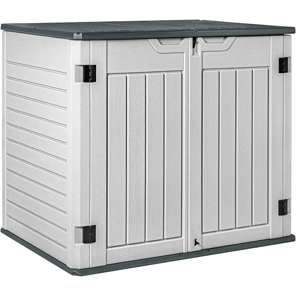 Resin Outdoor Storage Shed Horizontal Outdoor Storage Cabinet Waterproof Patio Tools Storage Box for Lawn Mower and Garbage Cans