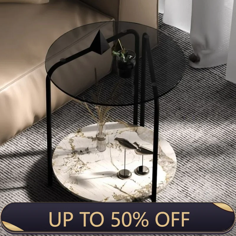 Light Luxury Coffee Table Modern Living Room Sofa Side Table Nordic Rock Plate Coffee Tables Glass Corner Tables Round Tables