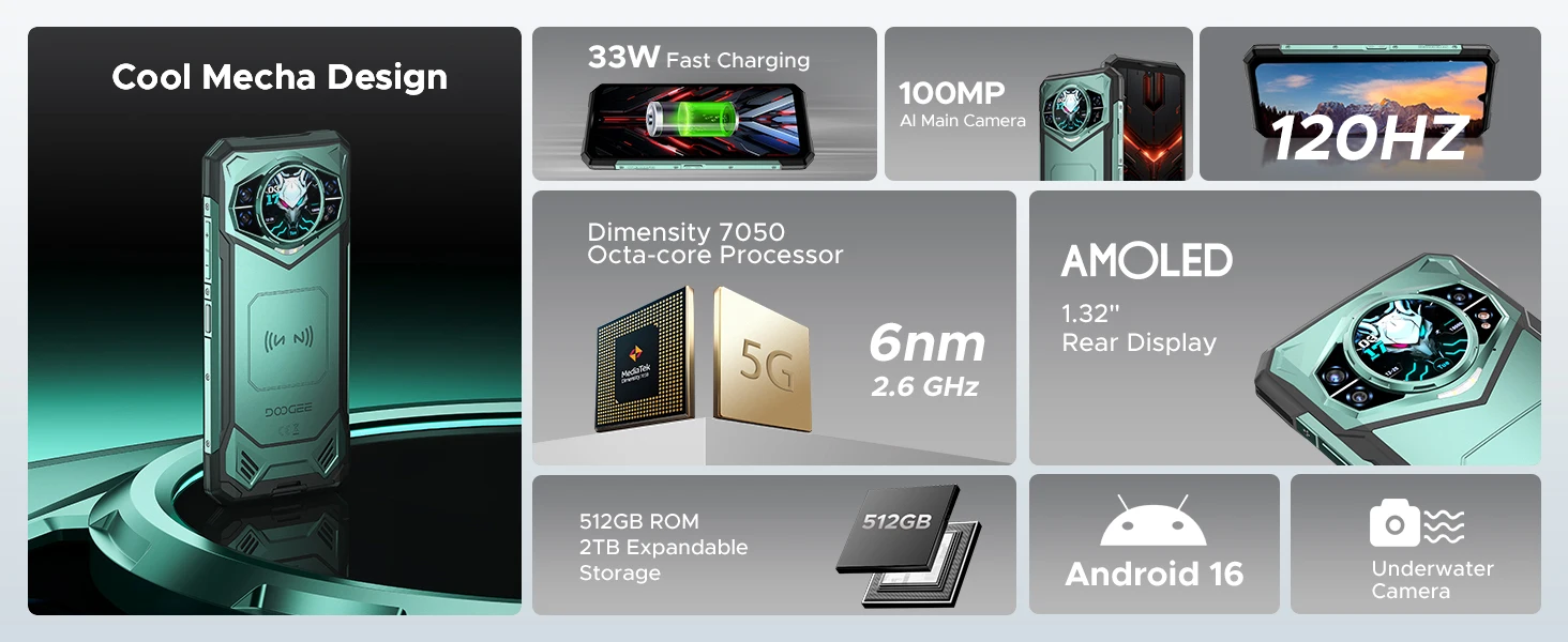 Globe Version DOOGEE S200 X 5G Rugged Phone 6.72" Dimensity 7050 1.32" AMOLED Rear Display 12GB 512GB 10100mAh Battery Phone