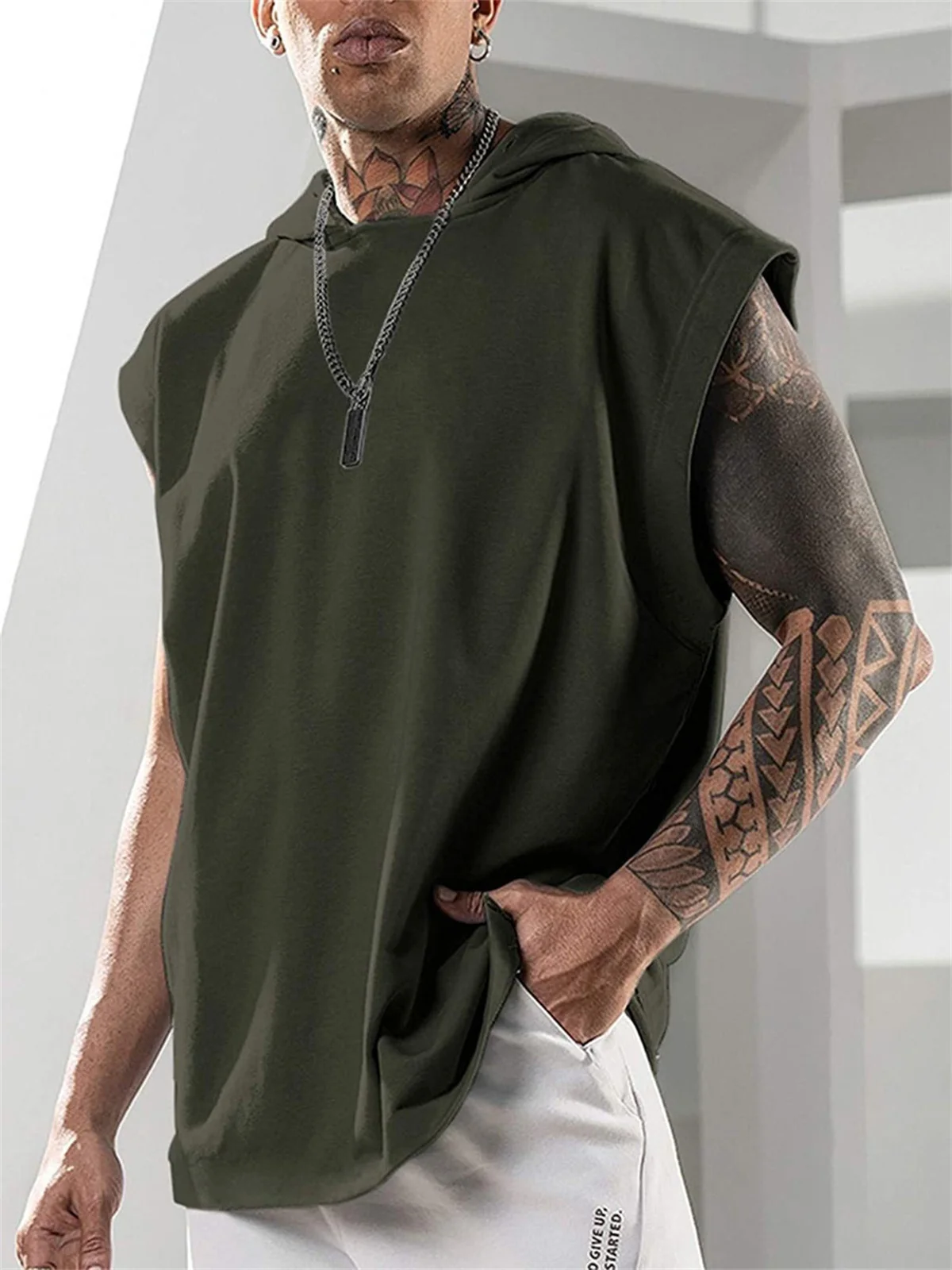 Summer Professional Fitness Training Outdoor Sports Cool Breathable Casual Men's Solid Color Simple Sleeveless Hooded Vest