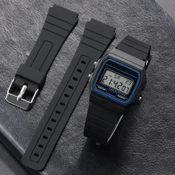 18mm Silicone Watch Strap for Casio W800H Soft Watchband Black Rubber Bracelet for SGW400 F91W F84 F105/108/A158/168 AE1200/1300