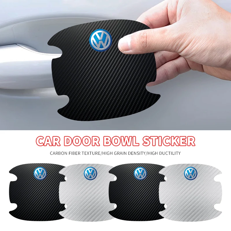 4pc Carbon Fiber Car Door Bowl Protection Sticker Door Handle Protection Film For Volkswagen B5 B6 B7 T4 T5 Golf 4 5 6 7 Polo CC