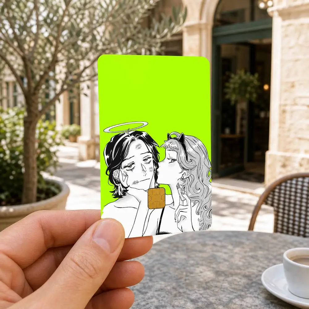 Comic strip KiniOto Green Yuri Laser HD Waterproof Card Skins Protective Stickers for Credit Bank Game Cards