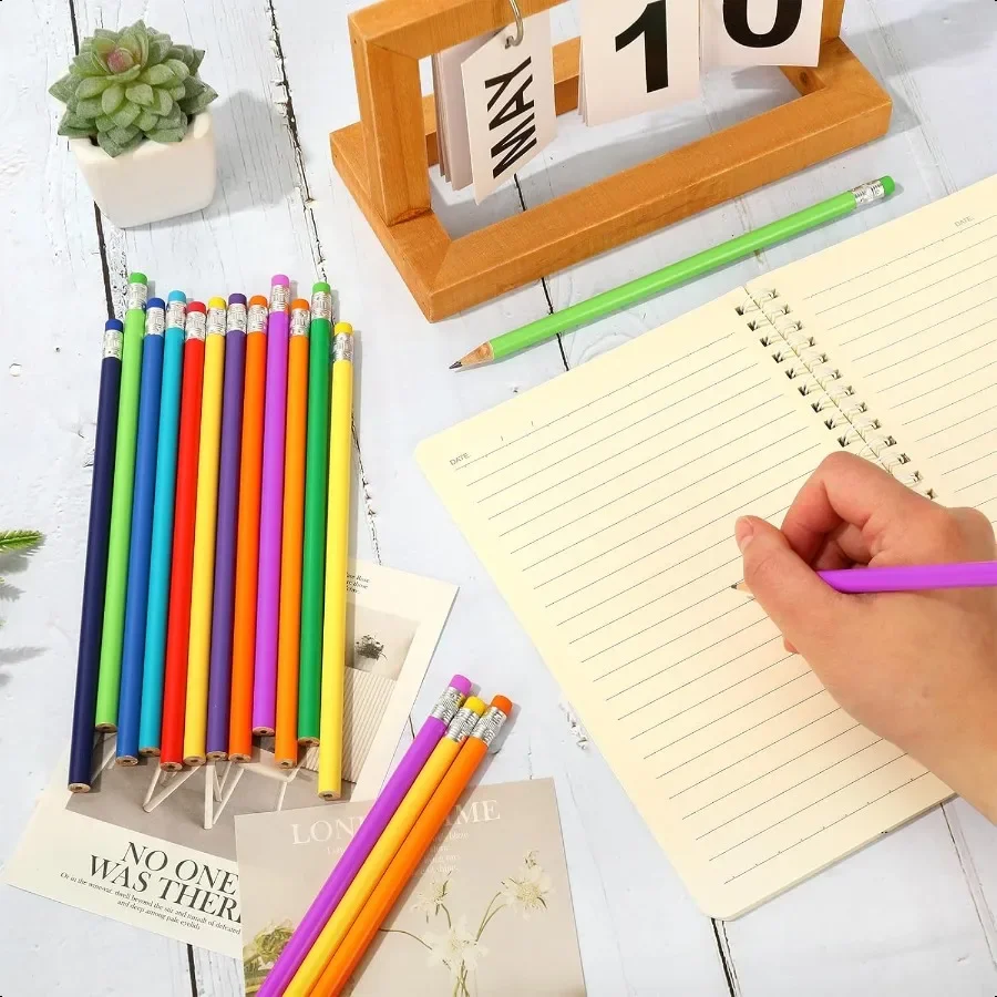 48 قطعة من أقلام الرصاص الملونة مع ممحاة، قلم رصاص خشبي ملون بألوان قوس قزح، أقلام رسم غير شحذة لطلاب العودة إلى المدرسة