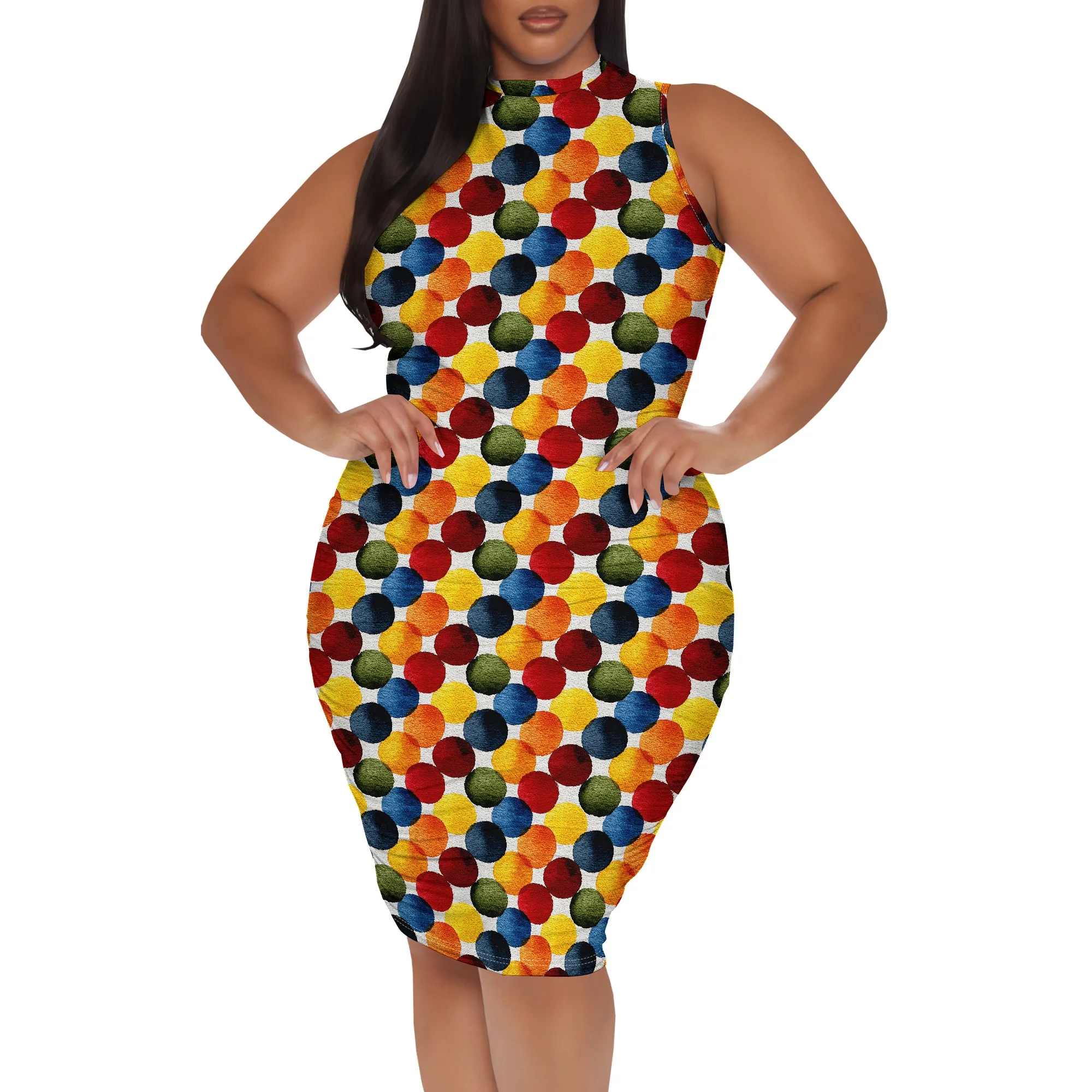 Bold Print Polka Dot Plus Size Dress XL-6XL Sleeveless Bodycon for Summer Vacation Party
