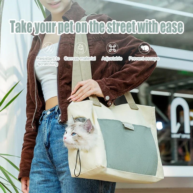 Pet Bag Out INS Portable Cat  One Shoulder Warm Canvas  Portable Dog Small Dog Exposed Cat Bag