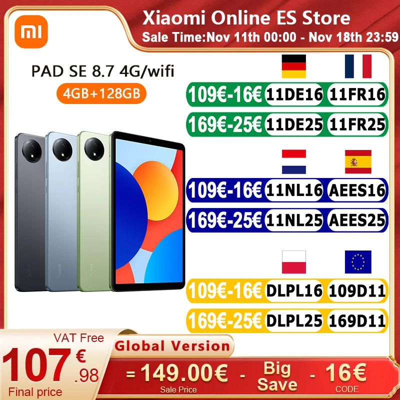 Global Version Xiaomi Redmi Pad SE 8.7 inch 4G/WIFI Mi Portable Tablet 6650mAh Dual speakers Dolby 3.5mm jack Large Battery