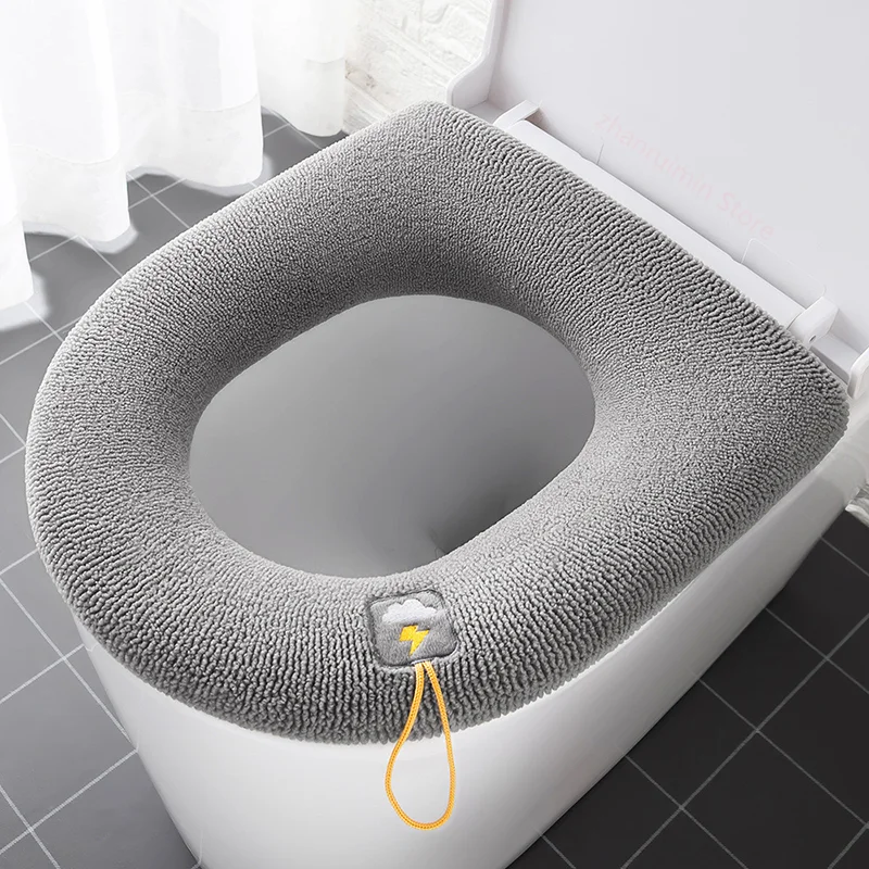 

Winter Warm Toilet Seat Cover Closestool Mat Washable Nordic Toilet Seat Pads Knitting Pure Color Soft O-shape Pad Bidet Cover