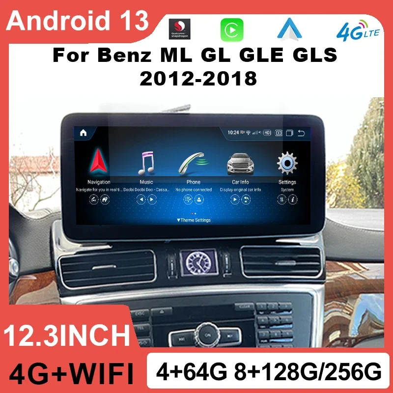 Android 13 Snapdragon 12.3 Inch Car Multimedia Player For Mercedes Benz GLE GLS ML W166 GL X166 2012-2018 GPS Navi Autoradio 4G