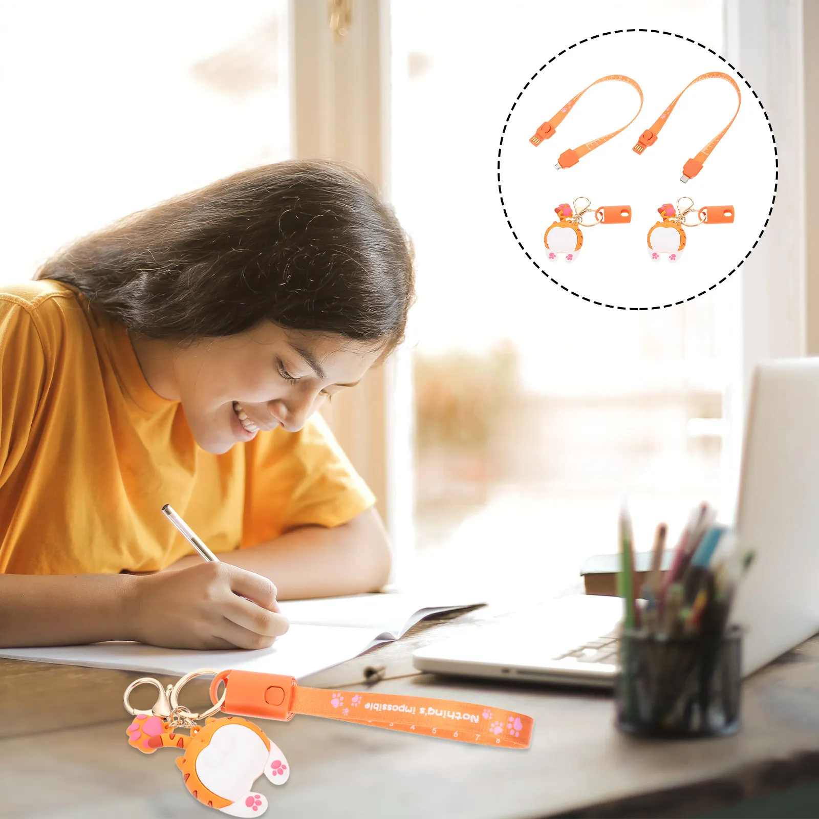 Ensemble de 2 câbles de chargement amusants avec porte-clés de dessin animé, cordon de chargement rapide et flexible avec décoration à suspendre, câble de données USB pour un usage quotidien