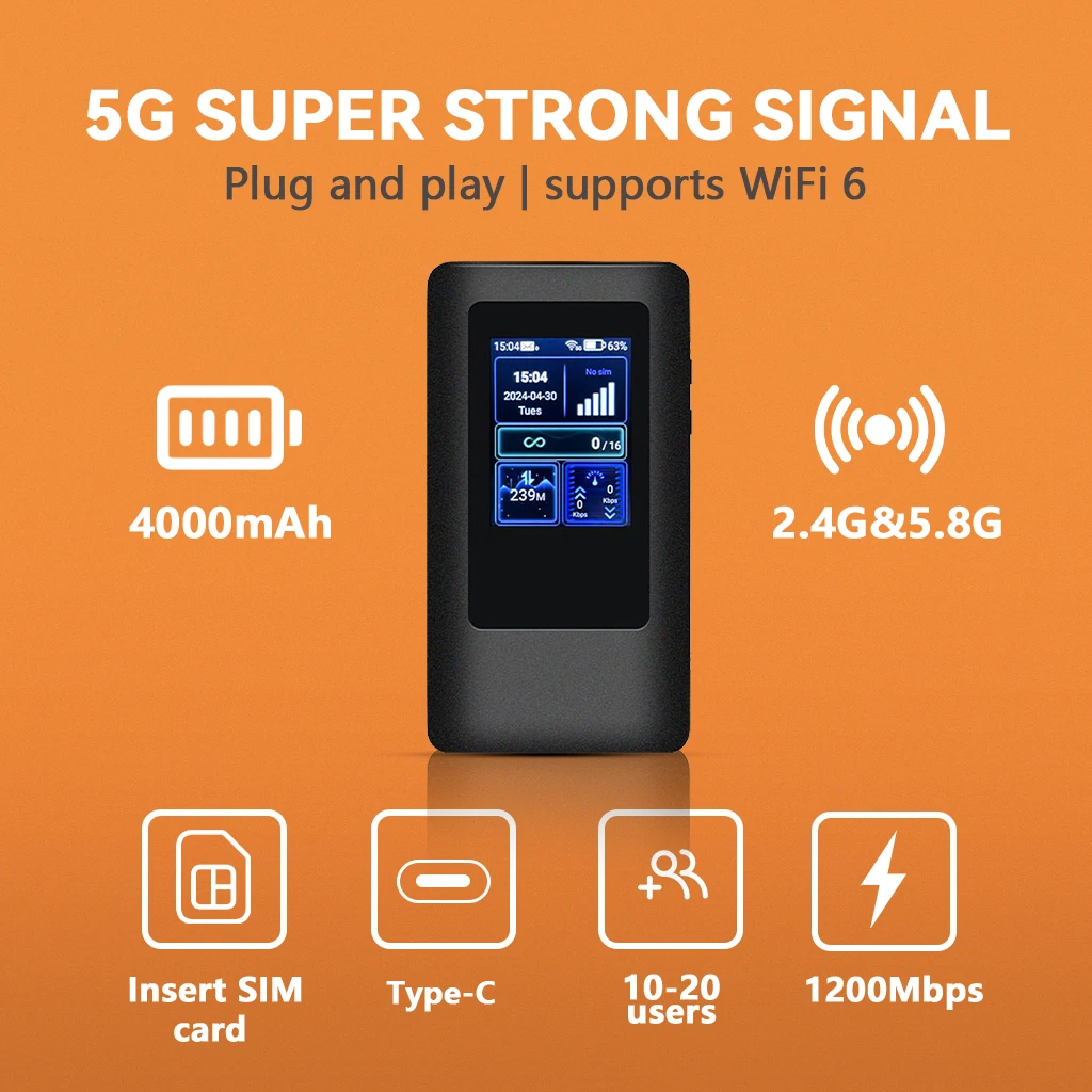 DNXT M2A WIFI6 5G SIM Router MIFI Router dual band WIFI 2.4 ghz and 5 ghz Color Screen