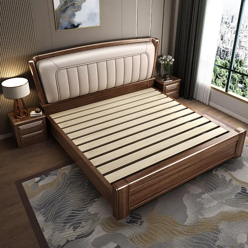 Walnut all solid wood modern simple wedding bed new Chinese bed high box storage American master bedroom double bed