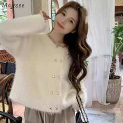 Cardigans Women Chic Double Breasted Autumn Winter Fluffy Sweaters European Style Street Ladies Knitted Coat Aesthetic Clothes