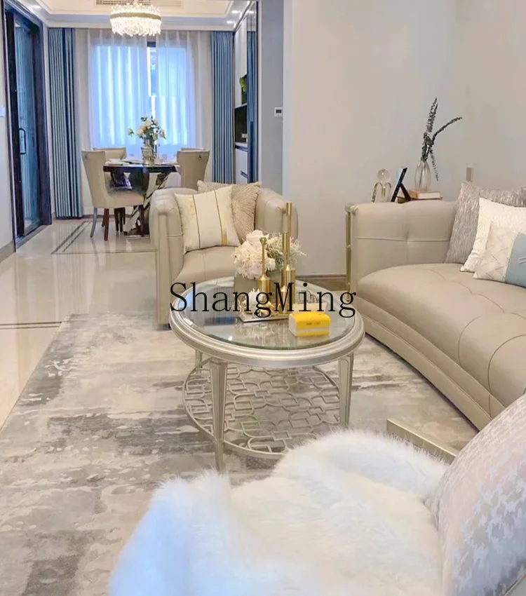 WYX oval solid wood coffee table modern stainless steel hollow living room small apartment