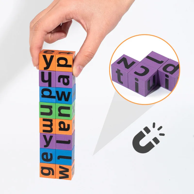 4 Players Children Magnetic Spelling Word Cube Kids Game Learning Education English Writing Teaching Aids Alphabet Wooden Toys Competitive Game view 4