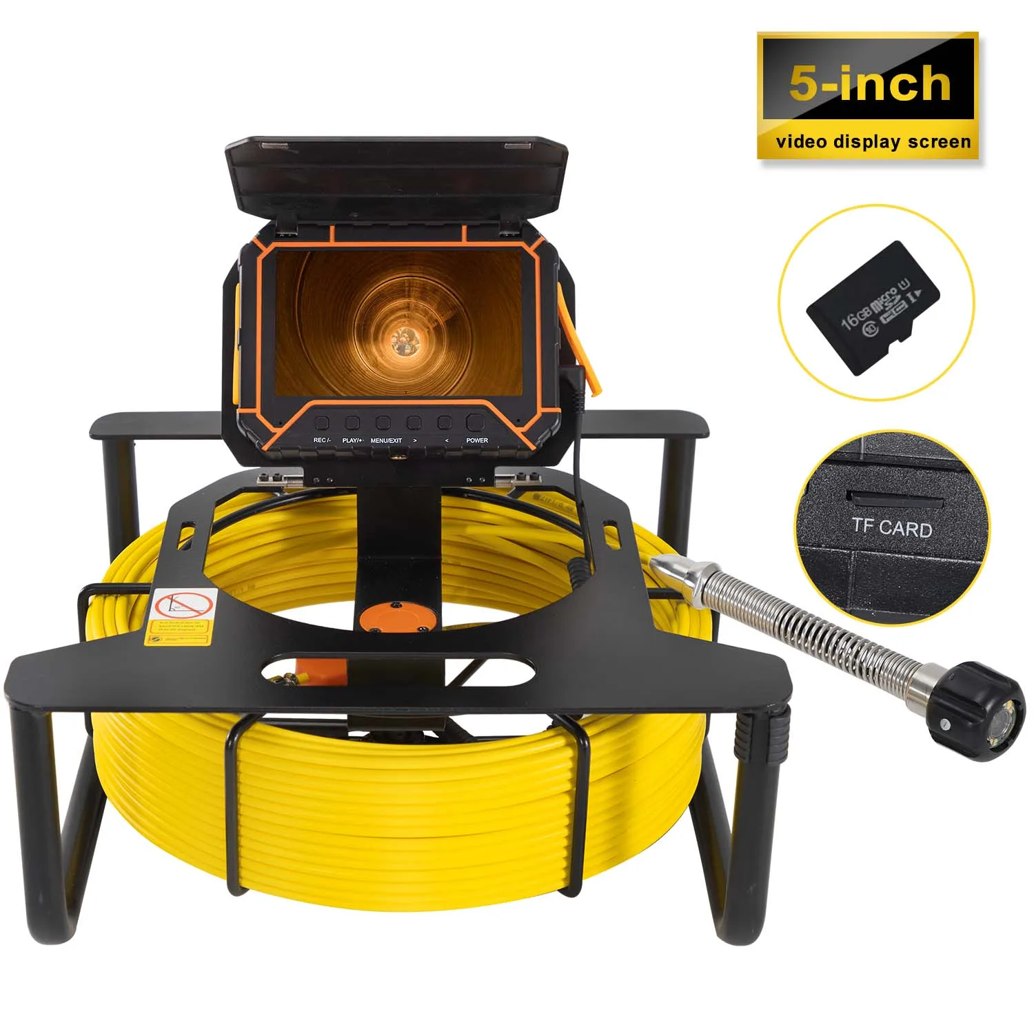 Sewer Pipeline Inspection Camera 5 "High-Definition Screen 512HZ Wireless Transmission 16GB DVR IP68 Waterproof Endoscope