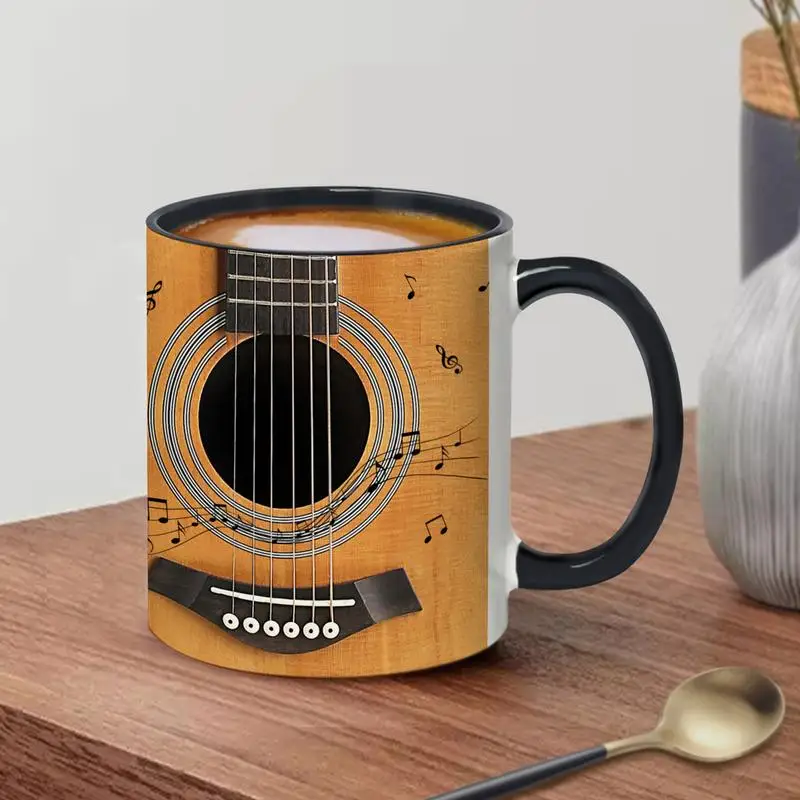 Taza de café con diseño de guitarra de cerámica, vaso de agua de instrumentos musicales, bajo, para mesa, 350ml