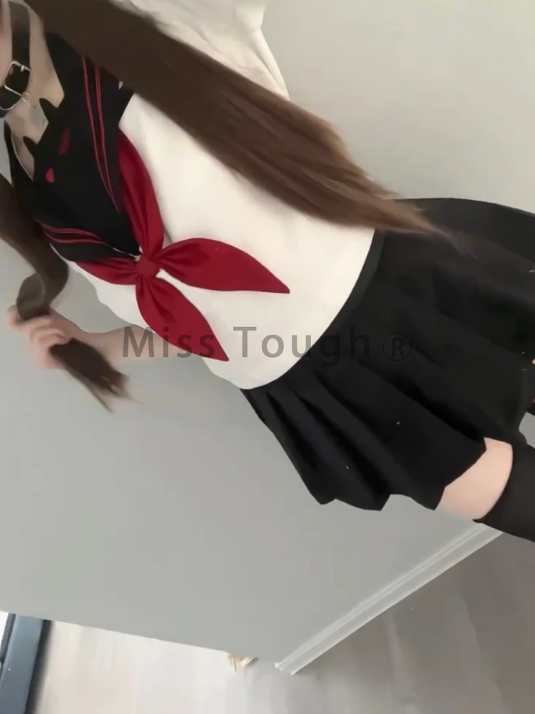 Sommer japanische adrette Stil 2 Stück Set Frauen drucken Bogen Top Plissee Minirock weiblich y2k Mode schick jk Streetwear Anzug neu