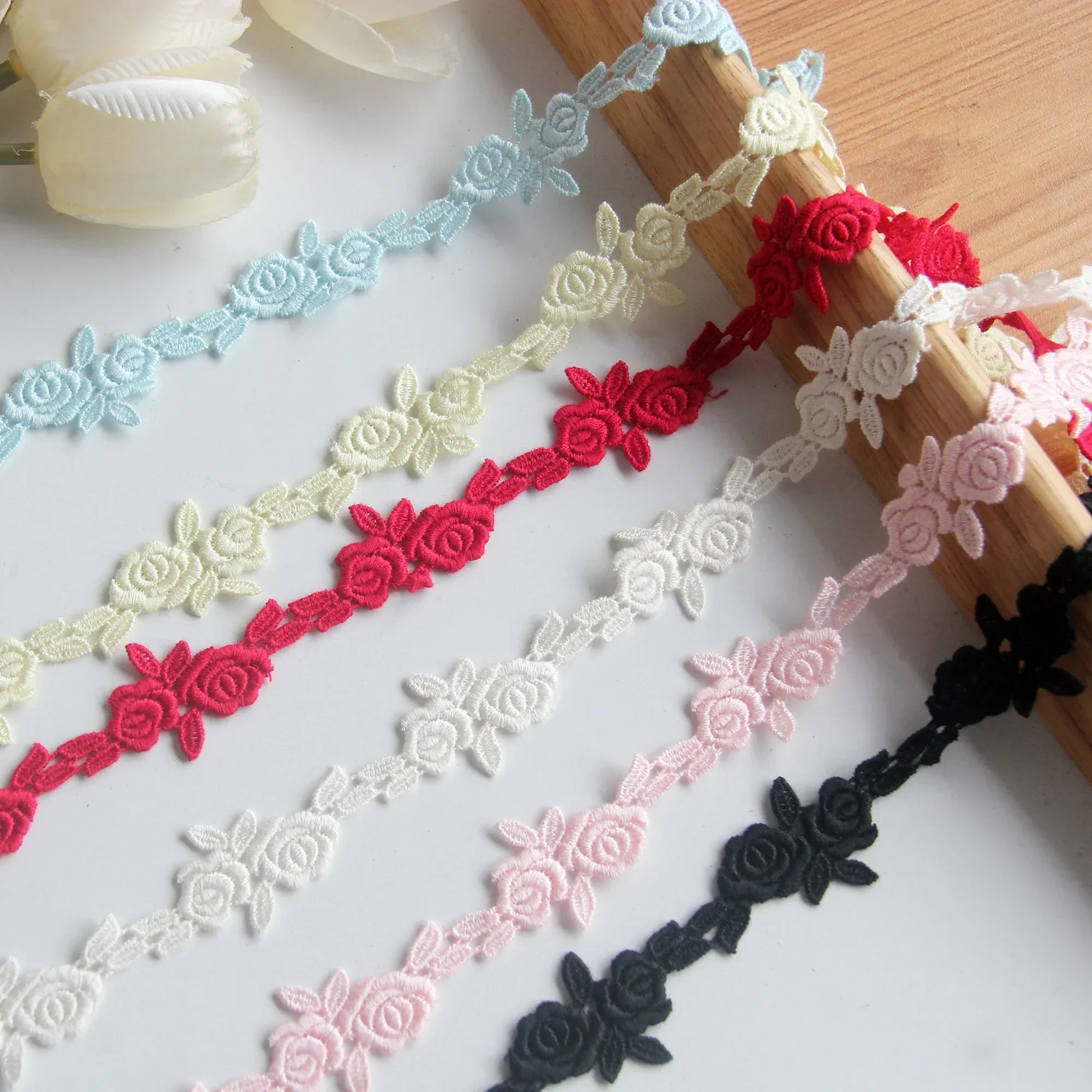 5 Yard Manual DIY Accessories Polyester Embroidery Lace Water Soluble Flower Rose 1.5cm wide