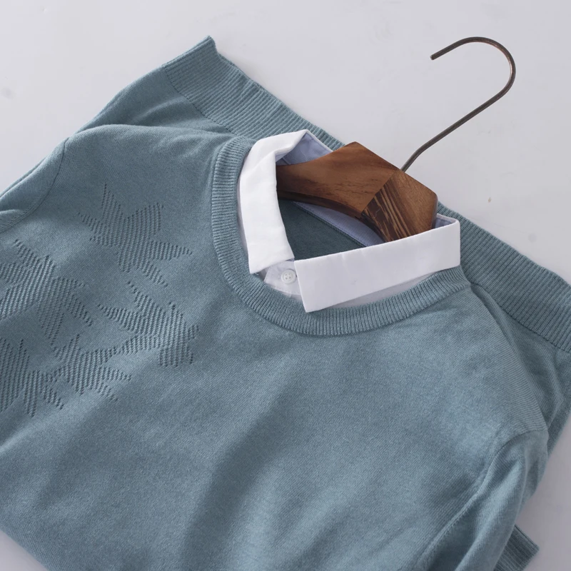 سترة رجالية راقية محبوكة ومفرغة، قميص أساسي للتنسيق، موديل ربيعي خريفي كاجوال بأكمام طويلة وتصميم مستقيم، أزياء شبابية عصرية