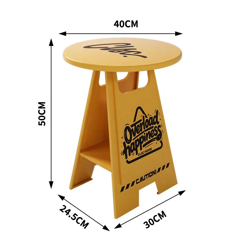 xx-Funky Pop Art Caution Style Side Table with Round Top and Storage Shelf 5 Colors for Living Room Coffee Table^