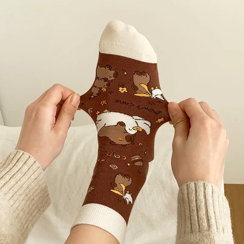 5-polige Capybara-Kindersocken, niedlich, modisch, Cartoon, Sommer, vielseitig, Baumwolle, für Kinder, Mädchen, Jungen, Kleinkinder, kurze Bootssocken, Geburtstagsgeschenke