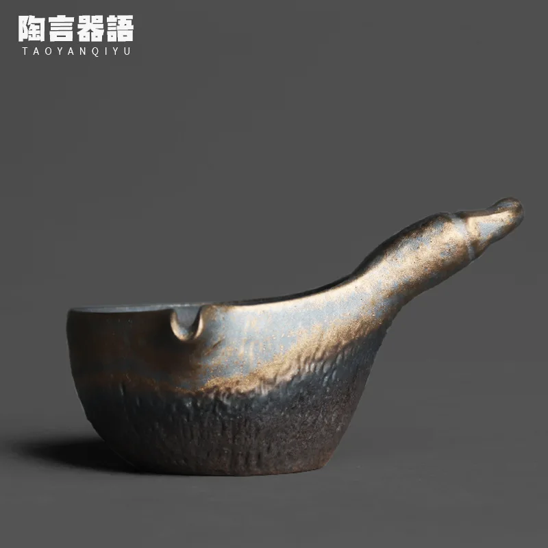 Rock mine retro pottery gilt iron side handle Jun kiln tea cup handmade pottery personality kung fu tea ceremony tea sea