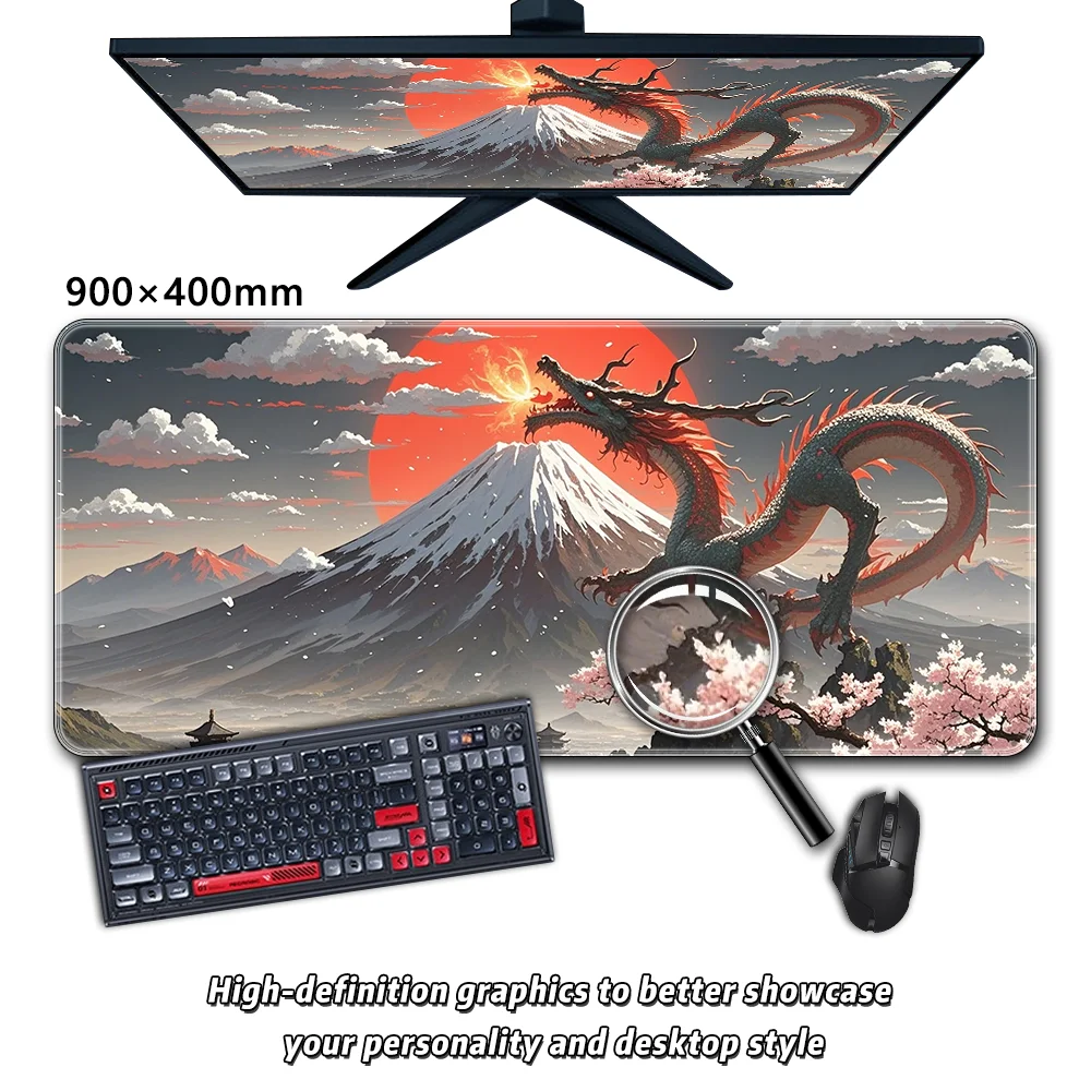 Dragon Fantasy Red Sunset Cherry Blossoms Japanese Mount Fuji Pattern Mouse Pad Desktop Pad Keyboard Pad