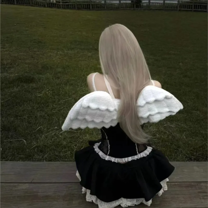 JIAERDI الحلو الأبيض الملاك الجناح على ظهره المرأة لوليتا اليابانية Kawaii أفخم حقيبة الظهر السيدات أنيمي اتفاقية لطيف حقيبة مدرسية 2025