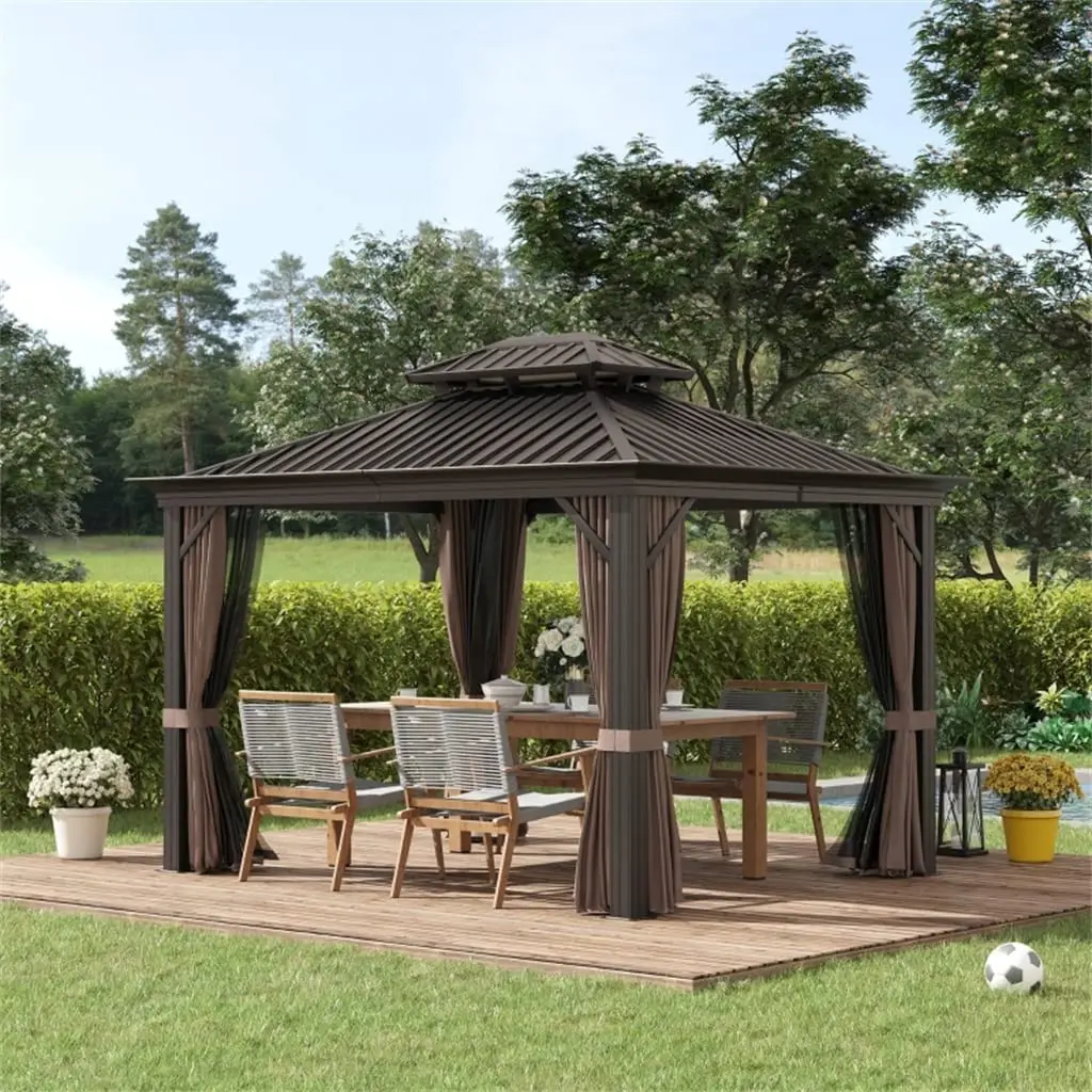 10'x12' Aluminum Custom Size Double Roof Outdoor Garden Gazebo Patio Permanent Pergola Hardtop Gazebo For Deck Backyard