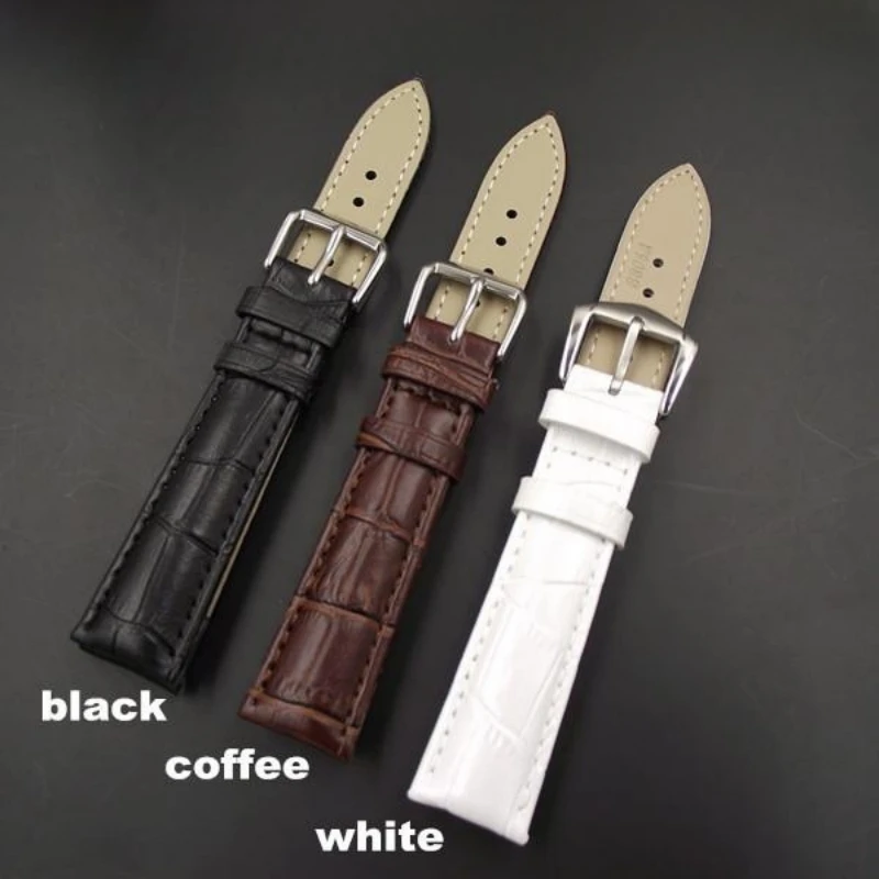 Wholesale 50pcs/Lot 8mm 10mm 12 14 16 17 18mm 19mm 20mm 22mm 24mm Genuine Cow Leather Watch Band Watch Straps Black White Brown