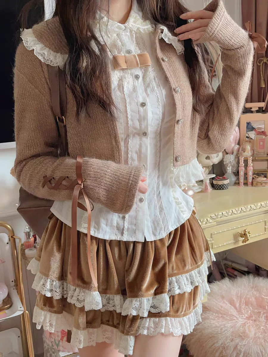 

Princess sweet lolita bobon21 Doll collar wool lace Sweater knitted cardigan jacket C2283