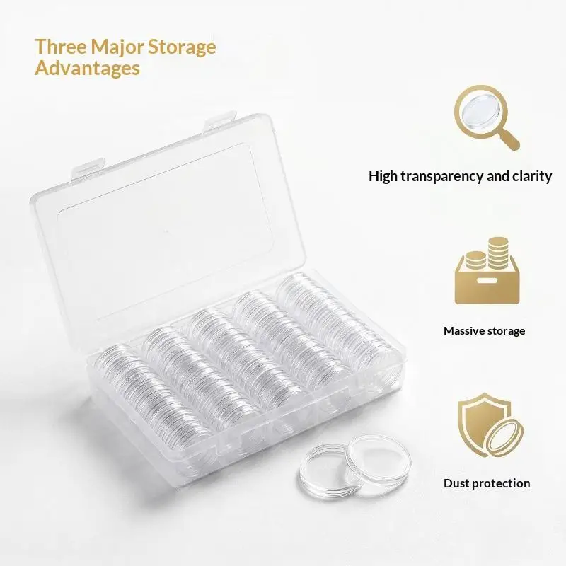 100Pcs Clear Coin Capsule Holder Case 27/30mm Transparent Commemorative Collectable Coin Storage Box Collection Supplies