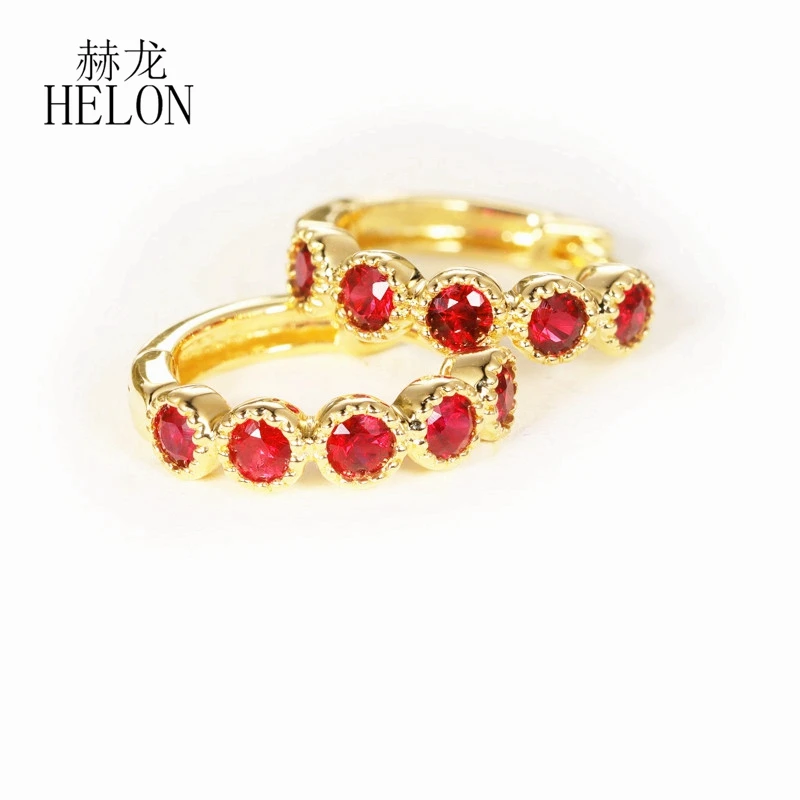 HELON Solid 18k Yellow/Rose/White Gold Shiny Ruby Earrings Anniversary Women Real Gemstone Fine Jewelry Earrings High Quality