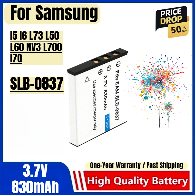 SLB-0837 Battery 3.7V 830mAh Rechargeable Batteries and Charger for Samsung I5 I6 L73 L50 L60 NV3 L700 I70 Camera Battery