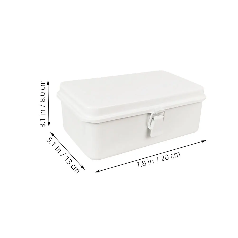 صندوق معدني أبيض عتيق، مشبك قابل للقفل، حاوية تخزين ذات سعة كبيرة من الفولاذ المدرفل على البارد لأدوات سطح المكتب والمكتب والمفكرة