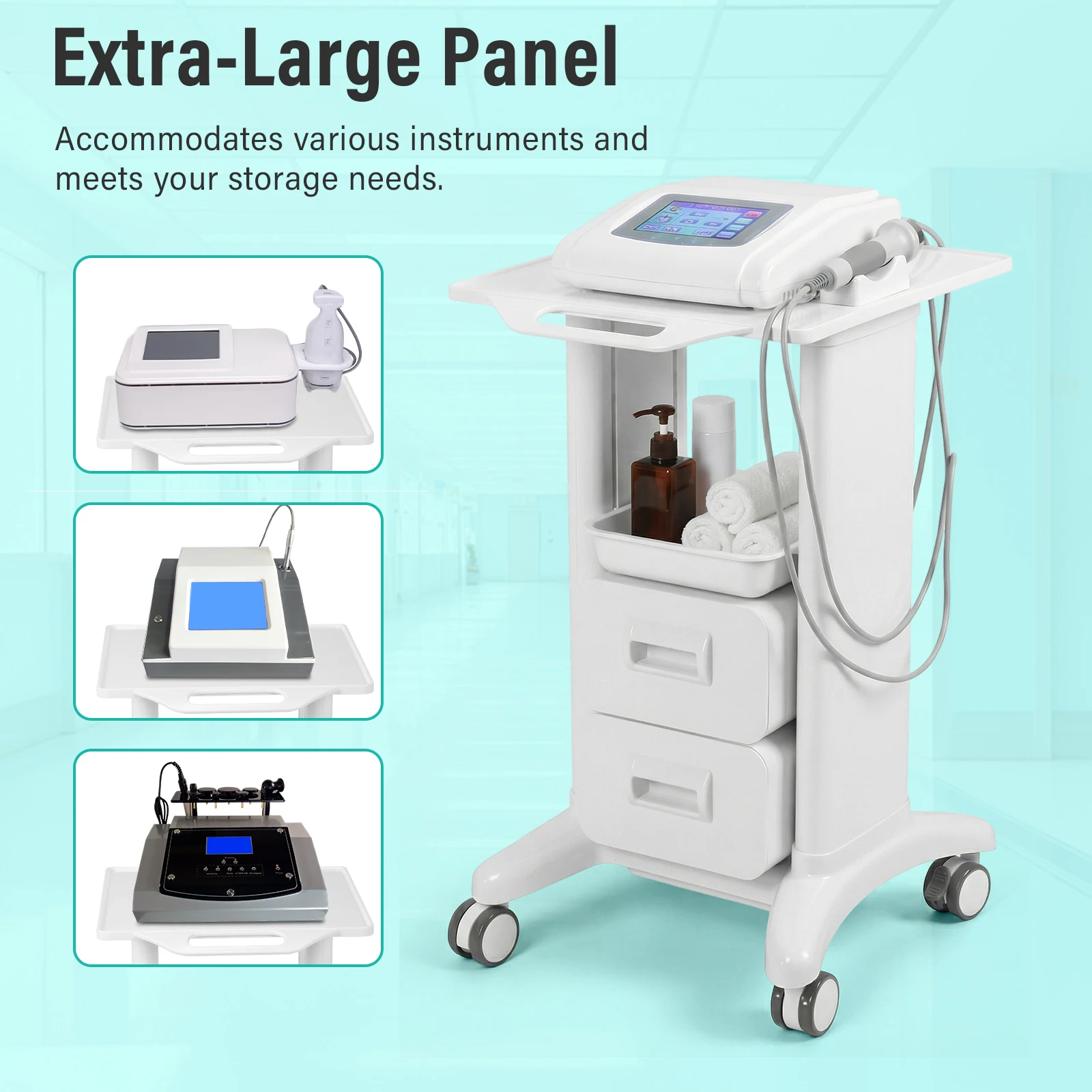 

Anti-Slip Workbench Trolley with Wheels & Drawers Portable Storage Rack Load UP To 130Lbs for Lab Hospital Dental Office Clinic