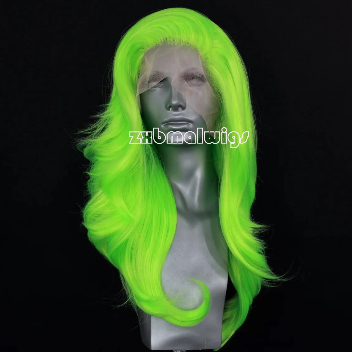 

ZXBMALWIGS Long Synthetic Hair Neon Green 13X4 Wavy Lace Front Wigs for Women High Temperature Fiber Lace Wigs Daily Cosplay