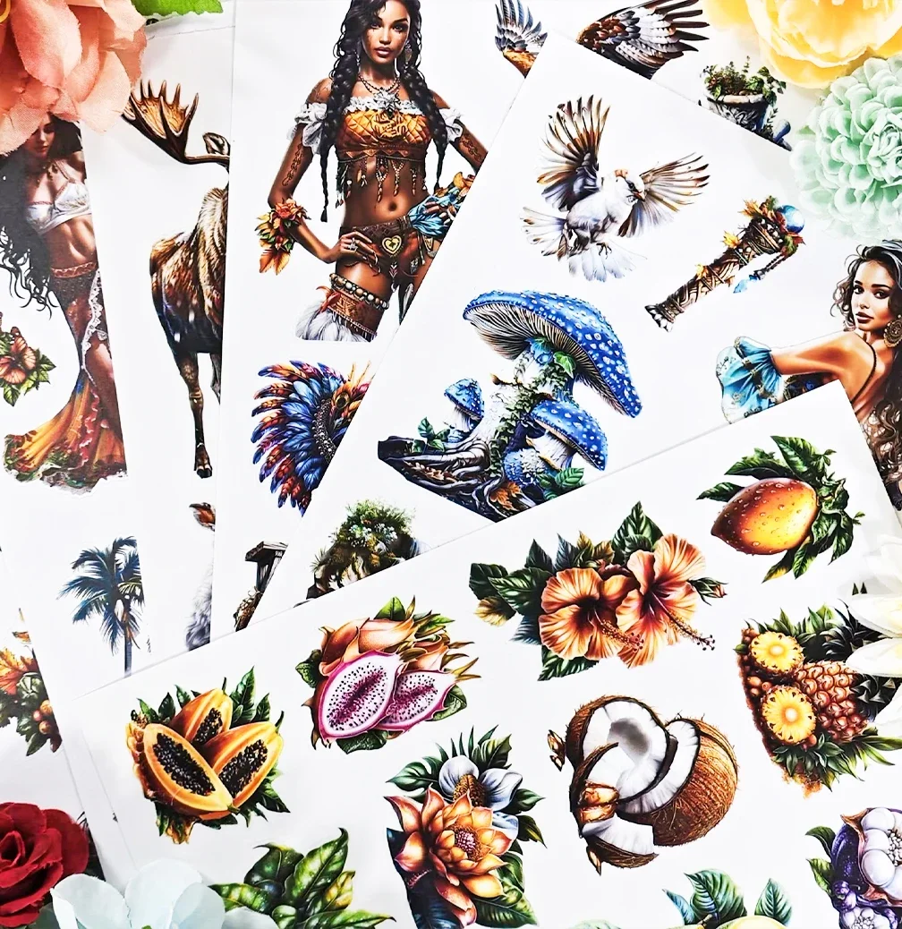 20Sheets Jungle Girl Sticker Book Six Style Aesthetic Decorative PET Washi Sticker Material Paper DIY Scrapbooking Journal