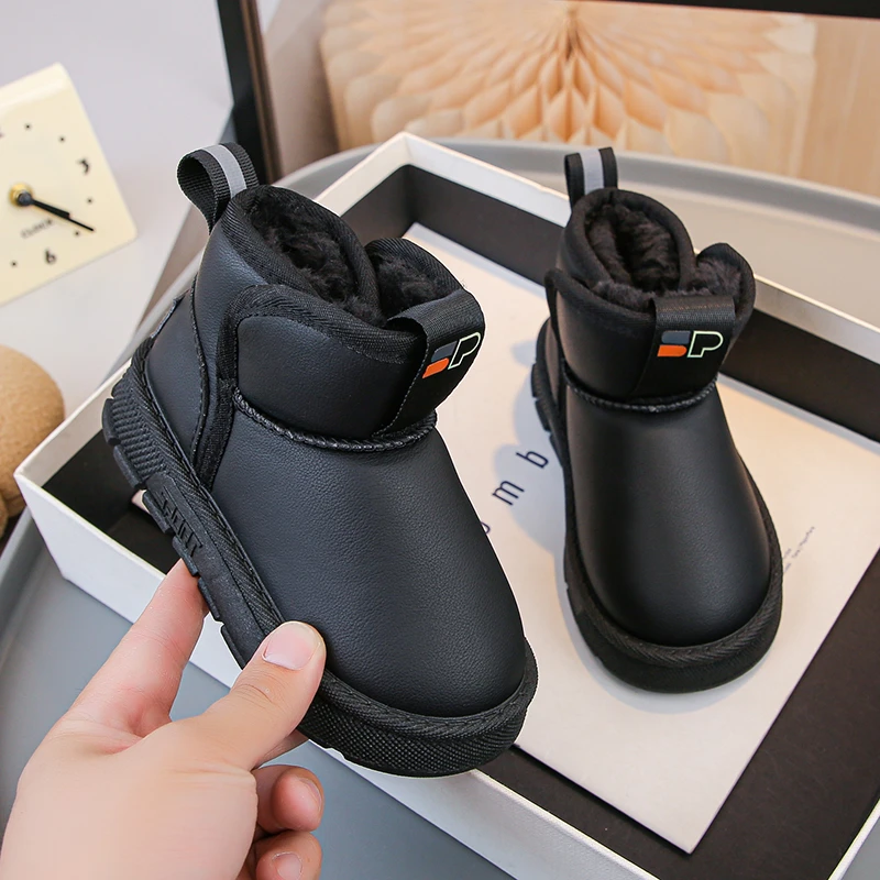 Winter Children's Solid Color Plus Velvet Warm Thick-soled Snow Boot 2026 New British Style Leisure Non-slip Comfortable Booties