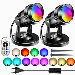 LED Spot Lights Indoor 10W RGBW Accent Lighting Up Light with Remote Floor Wall Indoor Spotlight Lamp with 1.5m Switch Plug 2pcs