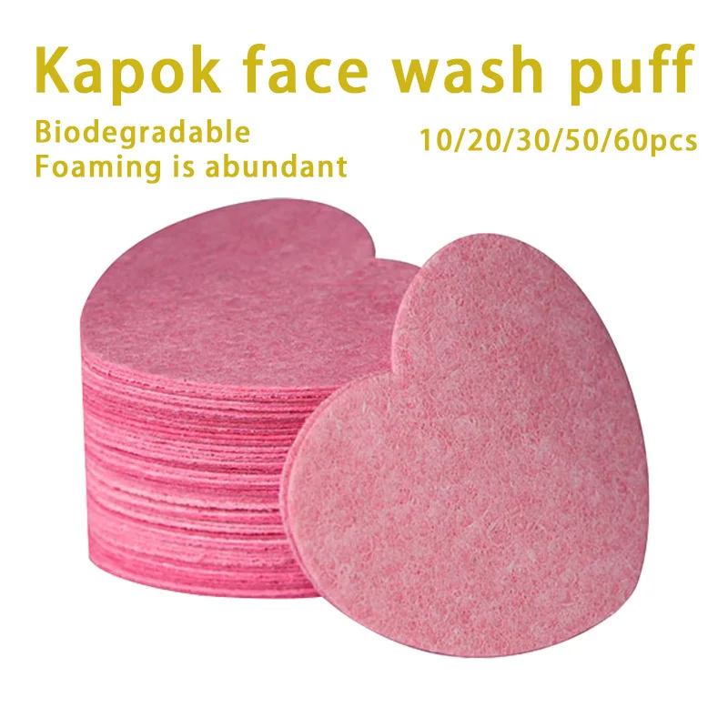 10 قطع من إسفنجات الوجه ذات الاستخدام الواحد على شكل قلب مضغوطة للوجه الطبيعي لتنظيف الوجه وتقشير لإسفنجة التنظيف