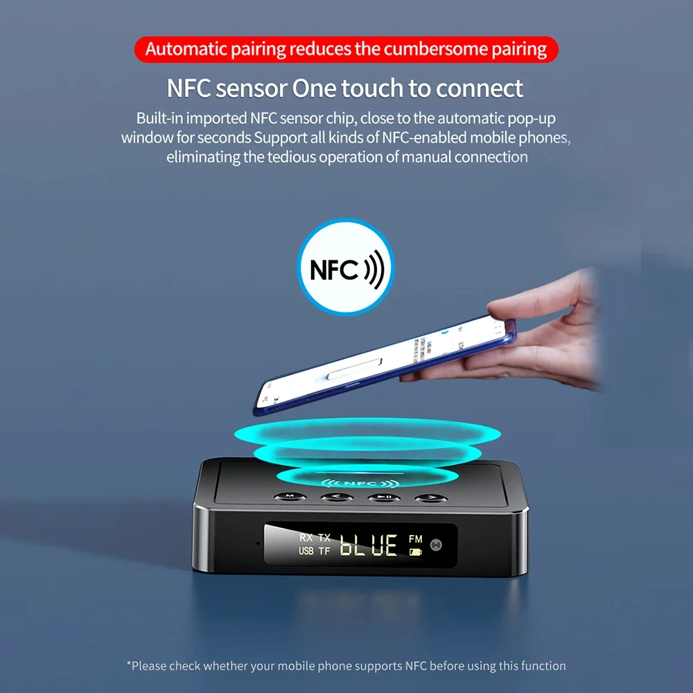 Adattatore audio Aux wireless NFC da 3,5 mm RCA SPDIF Trasmettitore ricevitore FM 5.0 compatibile con Bluetooth per telecomando disco TF U
