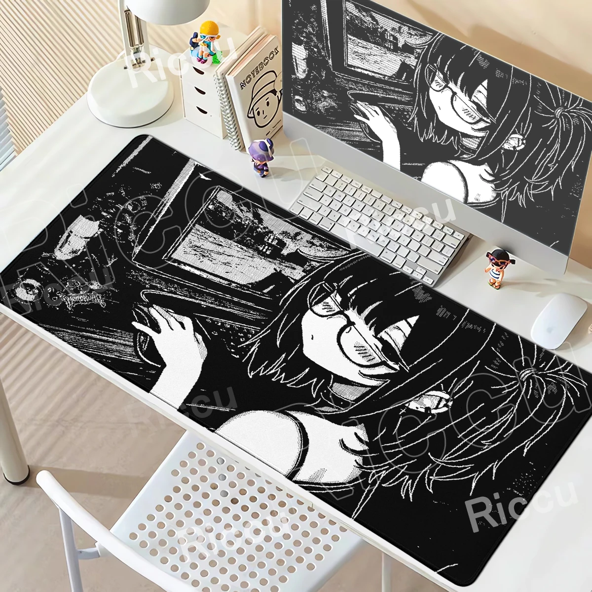 XXL Pixel Anime Girl Mouse Pad Black White Mousepad Large Gaming Keyboard Pad Office Pc Accessories Desk Mat PC Cabinet Mats Rug