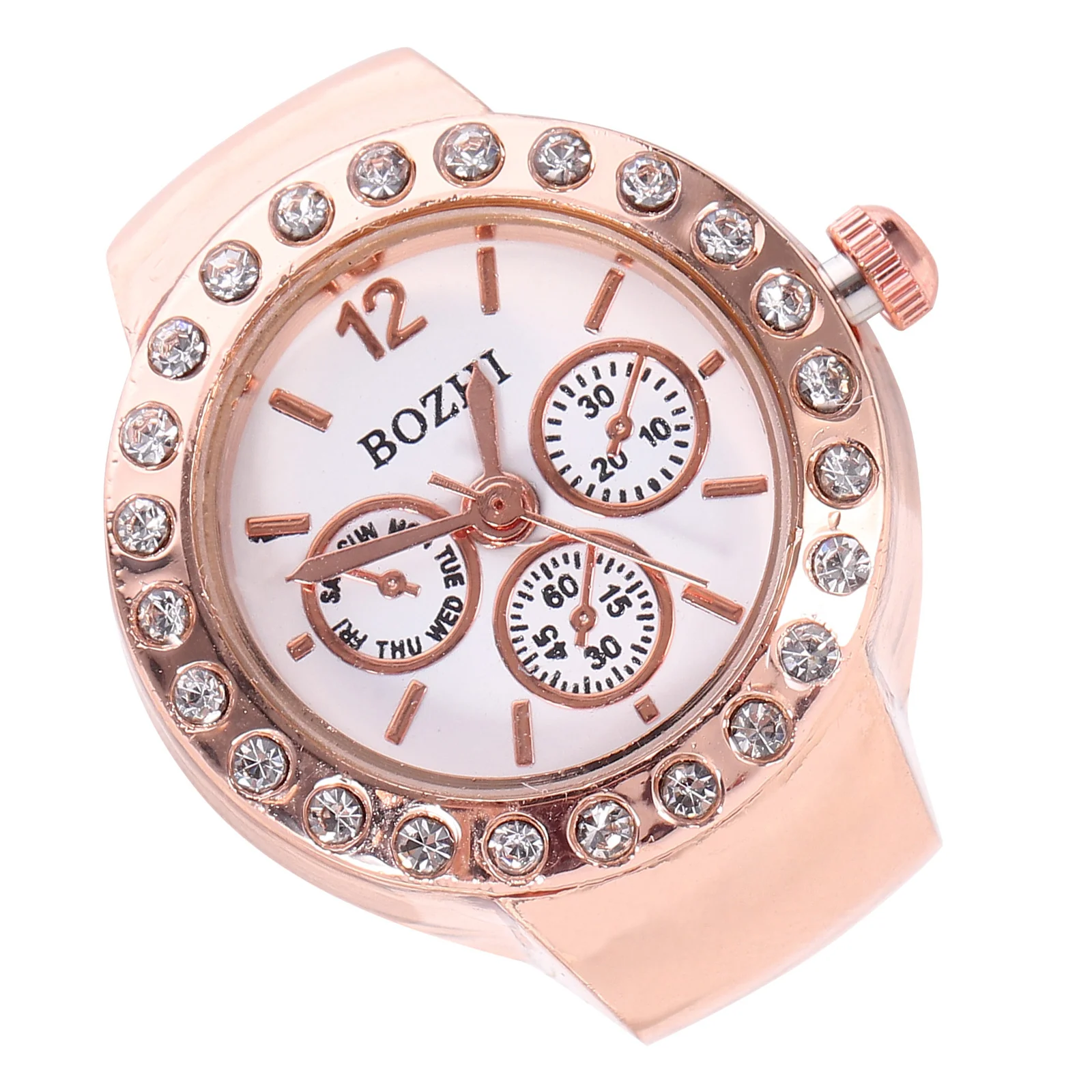 Ring Watch Quartz Finger Watches for Men Rhinestones Fashion Round Alloy Elastic Nurse Kids