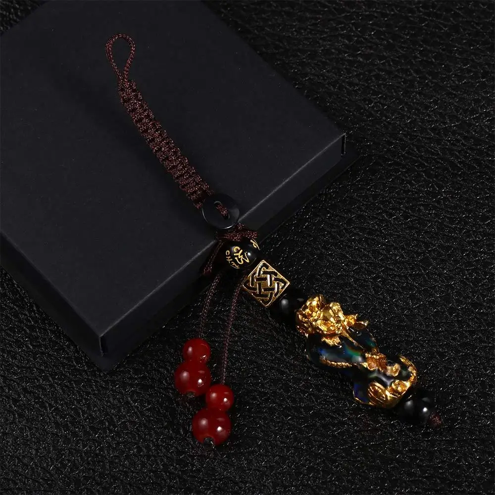 Phone Charm Attract Wealth Obsidian Stone Beads Good Luck DIY Trinkets Car Key Accessories Car Pendant Pixiu Pendant Keychain