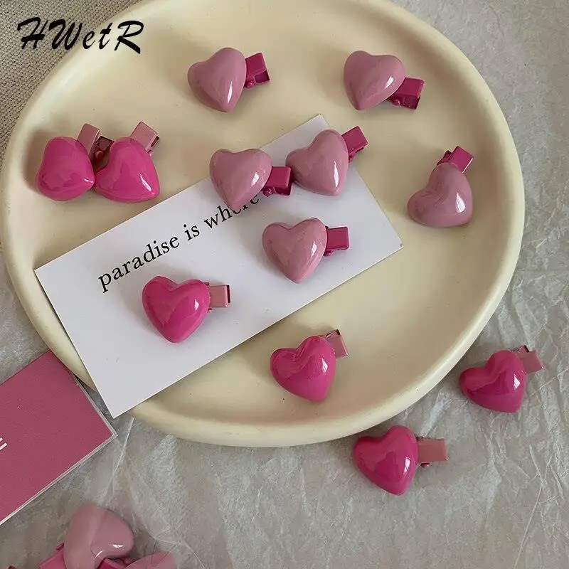 Cute Style Pink Heart Hairpin Mini Hair Claw Grips For Girls Women Children Kids Gift All-match Hair Clip Accessories