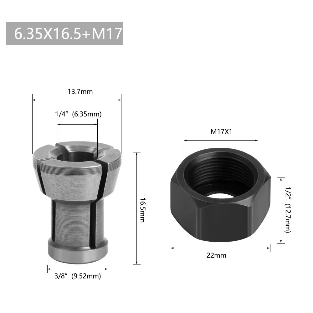 M17 Collet Chuck Adapter 6 6.35 8mm Engraving Trimming Machine Electric Router Wood Router Milling Cutter Power Tool Accessories