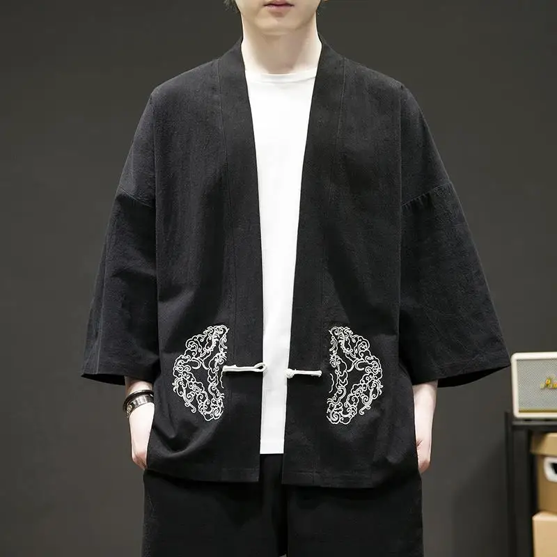 

Новый китайский монашеский кардиган-жакет из льняной ткани, мужской летний модный повседневный наряд в стиле ханьфу
